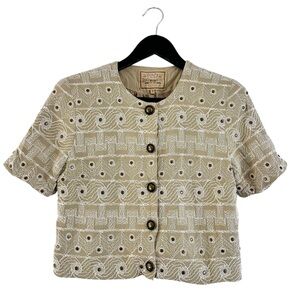 Double D Ranch Beige Textured Embroidered Buttoned Top Small